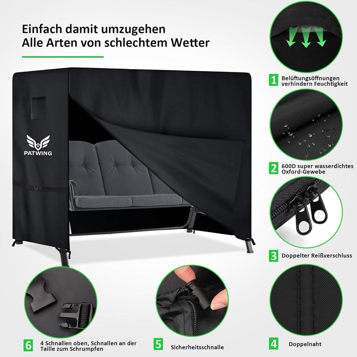 Schutzhülle Hollywoodschaukel 3-4Sitzer 600D Wasserdicht 250x150x160cm