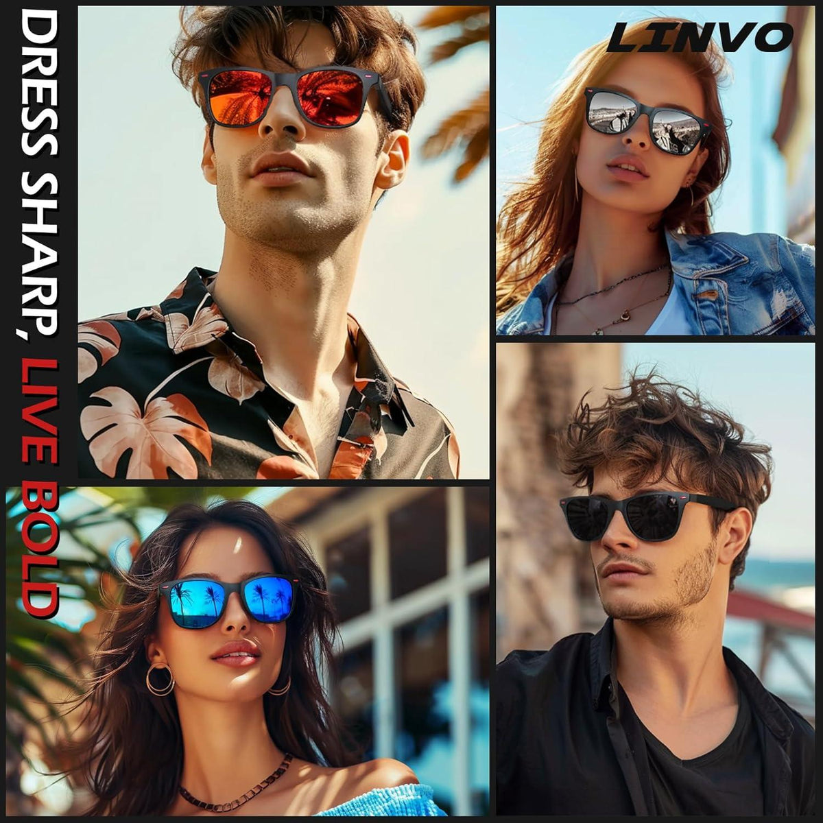 LINVO Sonnenbrille Herren Damen Polarisiert TR90 Flexibel