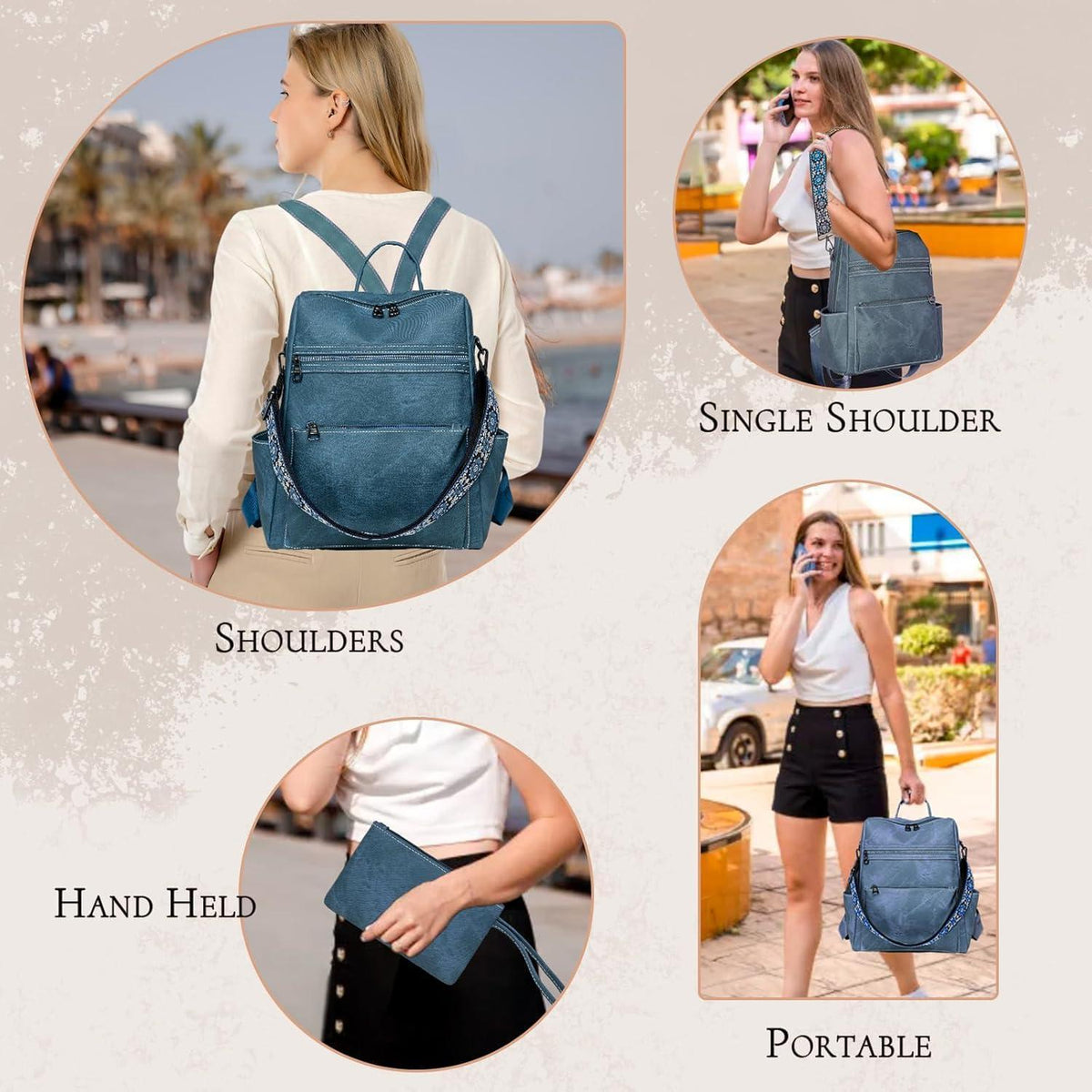 Wandelbarer Damen Rucksack Blau | Wasserfest & Diebstahlsicher