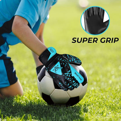 Torwarthandschuhe Kinder mit Doppel-Handgelenkstütze Aqua Größe 5