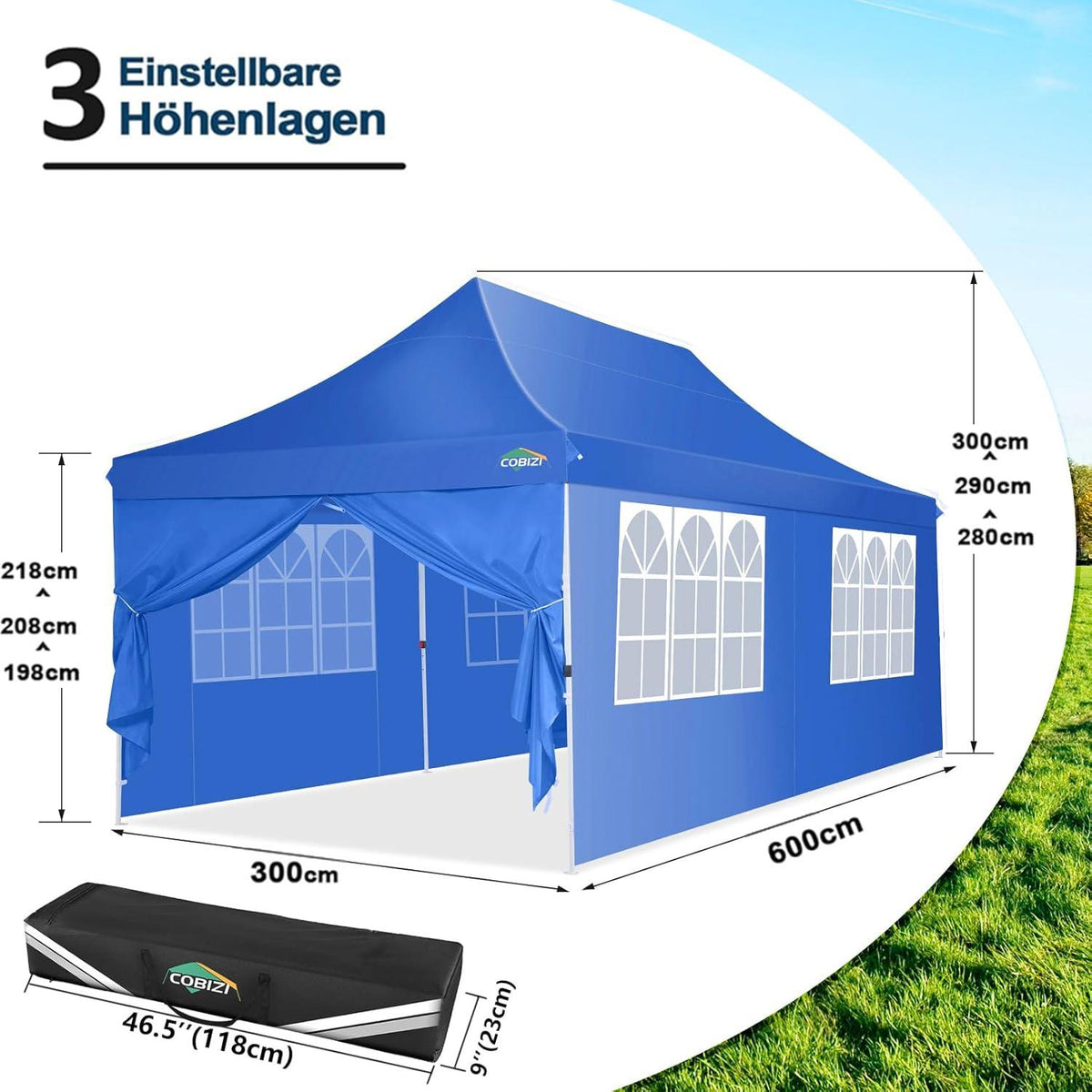 COBIZI Faltpavillon 3x6m Wasserdicht Stabil Partyzelt mit 6 Seitenwänden