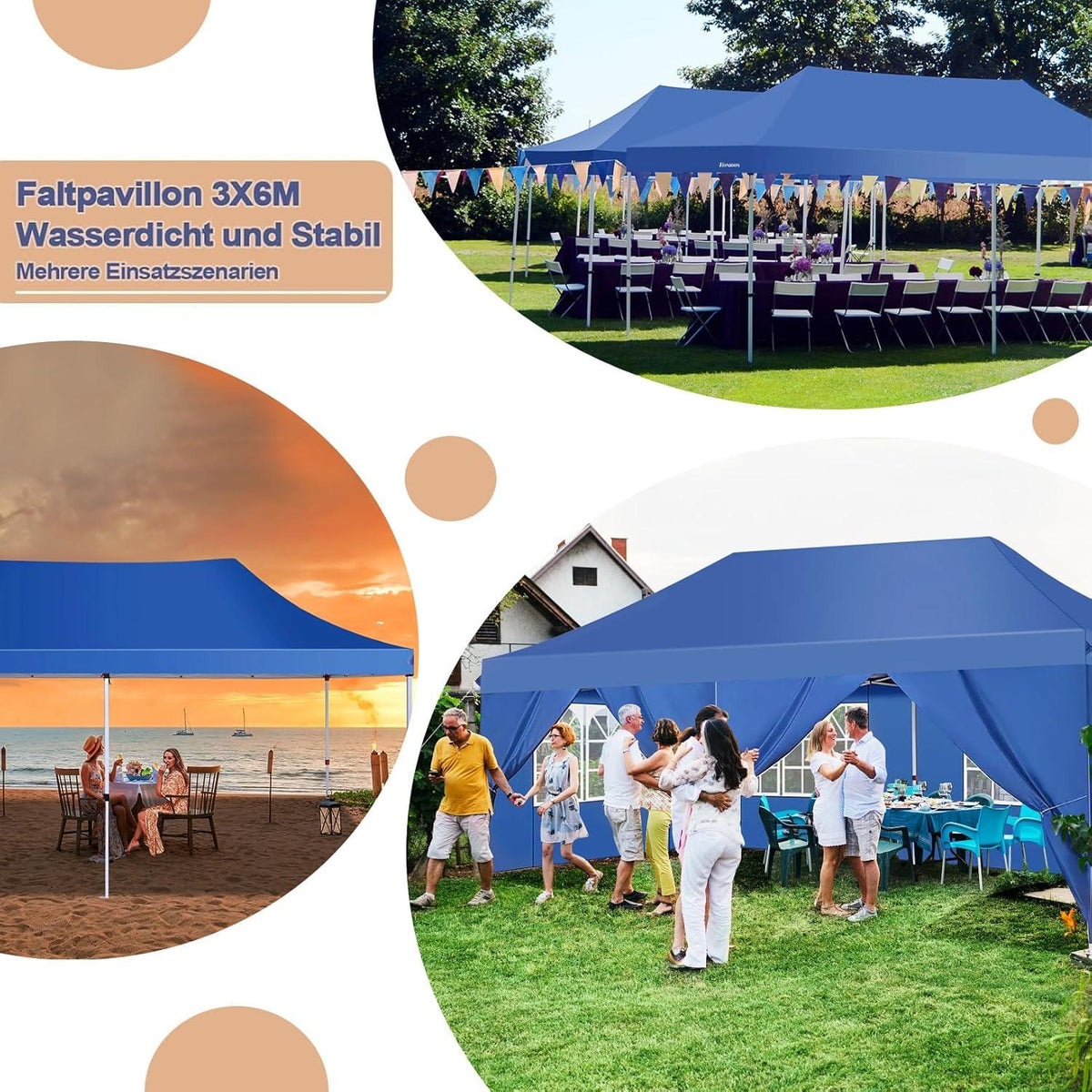 Faltpavillon 3x6m Wasserdicht Stabil Partyzelt 6 Seitenwänden