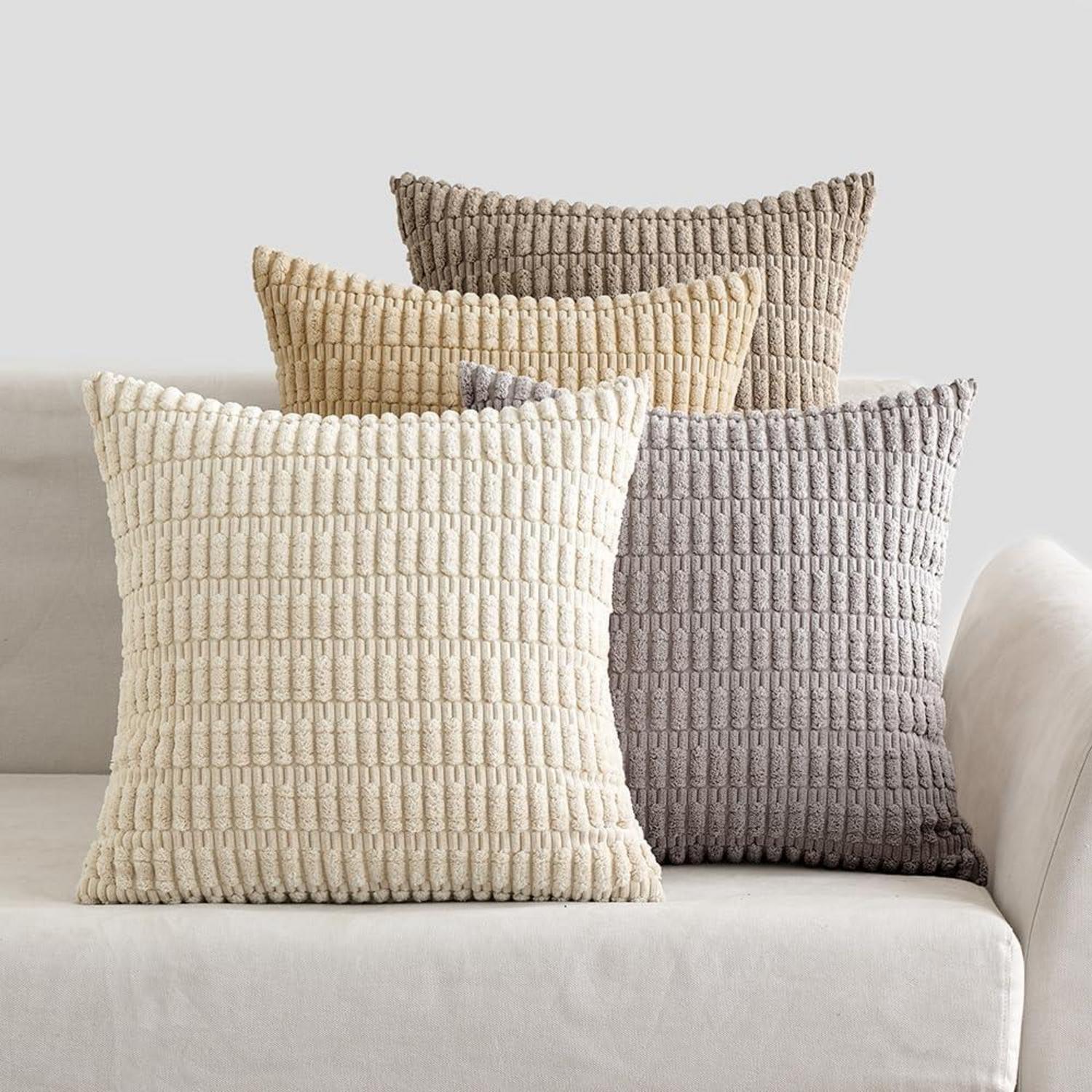 Kordsamt Kissenbezüge Dekorative Sofakissen 4er Set 40x40 cm Graubraun