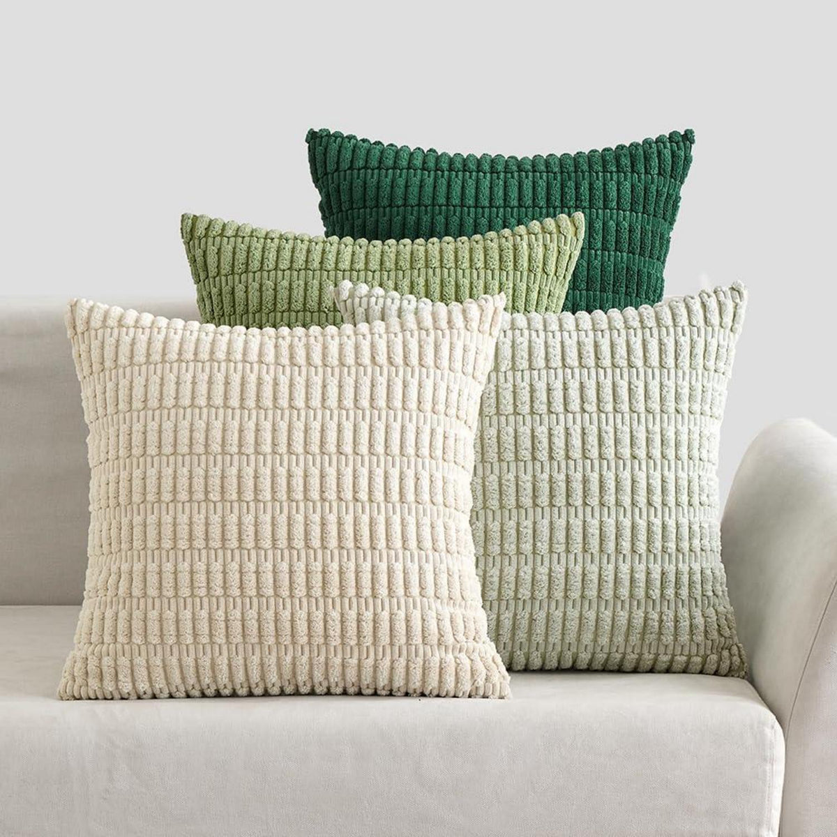 Kordsamt Kissenbezüge 4er Set Sofakissen 45x45 cm Grün Weiches
