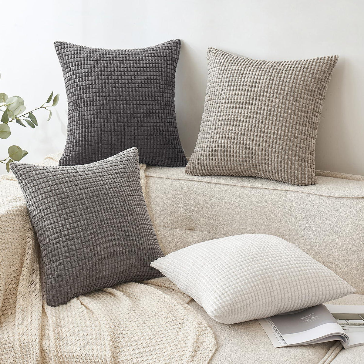Sofakissen Kordsamt Kissenbezug 4er Set Dekorative Kissenhüllen 45x45 cm Grau