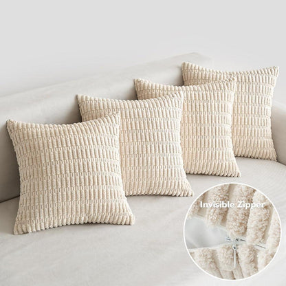 EMEMA Kordsamt Kissenbezüge 4er Set 45x45 cm Creme