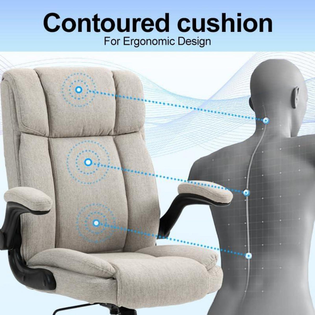 Ergonomischer Bürostuhl mit hoher Rückenlehne und Schaukelfunktion - Beige