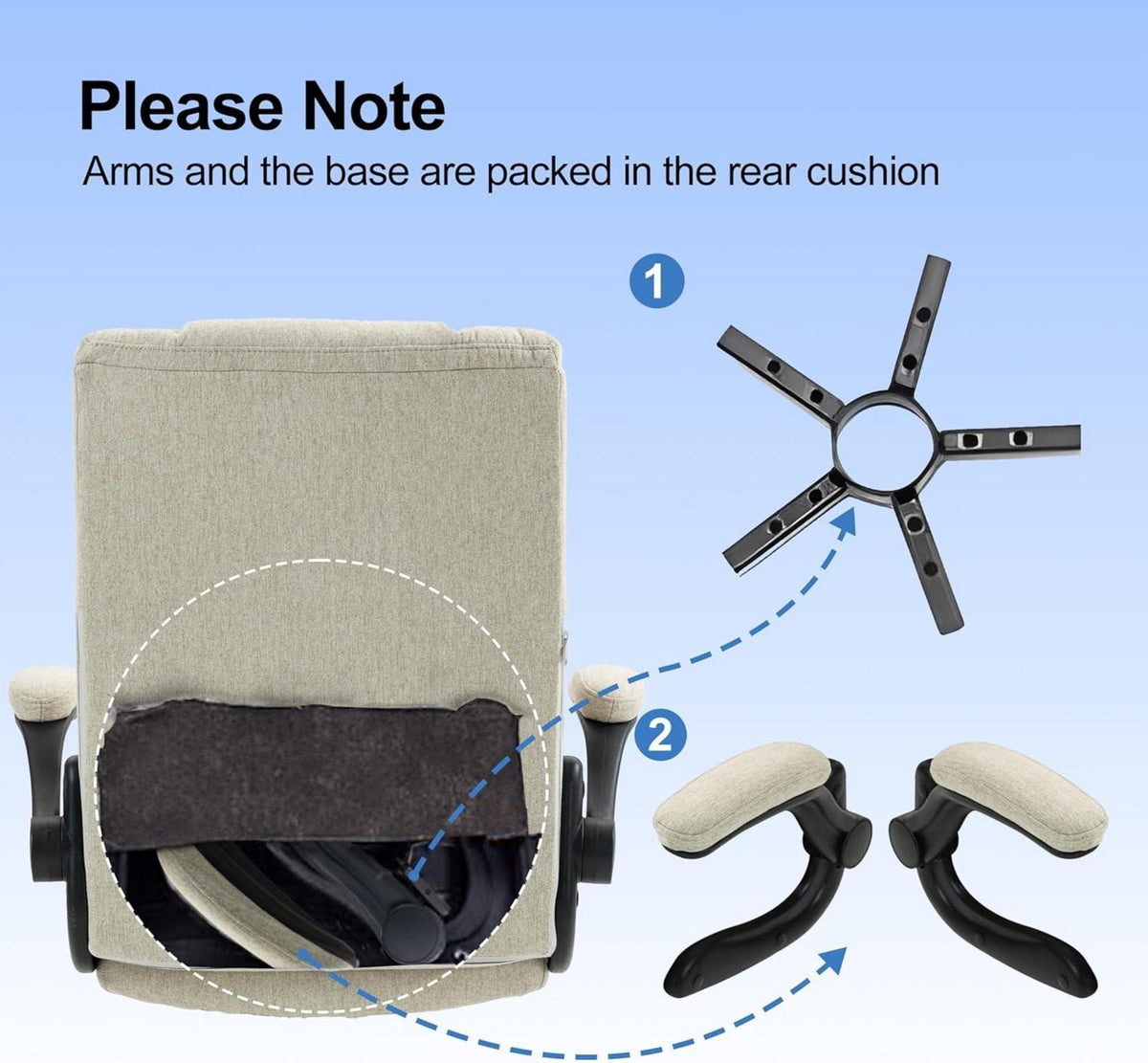 Ergonomischer Bürostuhl Beige 150KG Belastbarkeit Stoff Armlehnen
