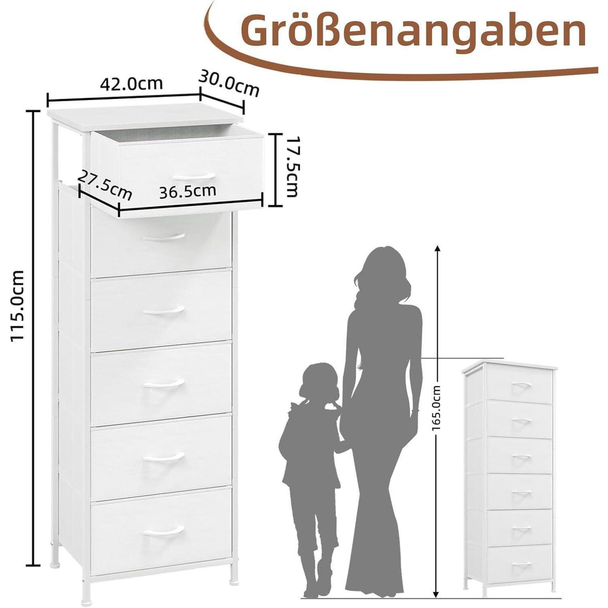 Somdot Kommode mit 6 Stoffschubladen, Weiß