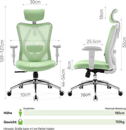 Ergonomischer Bürostuhl mit Kopf- und Lendenwirbelstütze