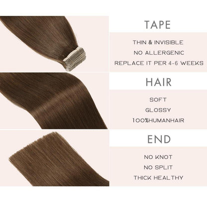 Echthaar Tape Extensions 55cm Schokoladenbraun