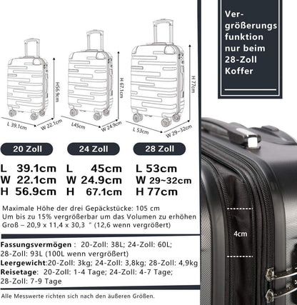 COOLIFE Hartschalen-Koffer Rollkoffer Erweiterbar TSA Navy Blau 2tlg
