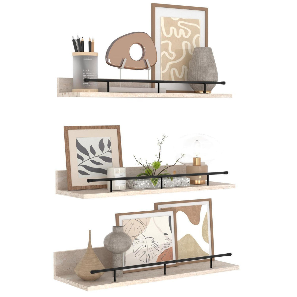 Wandregal 3er Set Holz und Metall Vintage Weiß