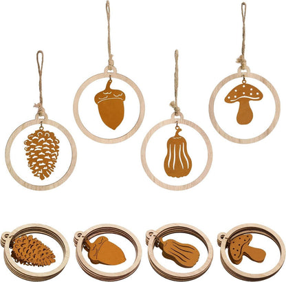Herbstdeko Holz Metall Kürbis Pilze Hängend 16er Set 10cm