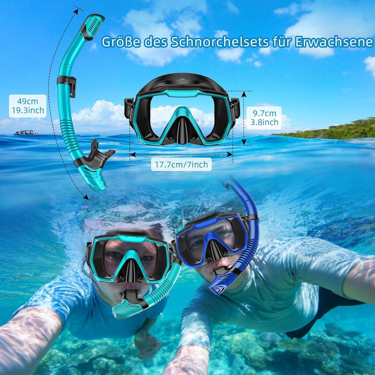 Schnorchelset Erwachsene Tauchmaske Panoramablick Anti-Leck Anti-Beschlag