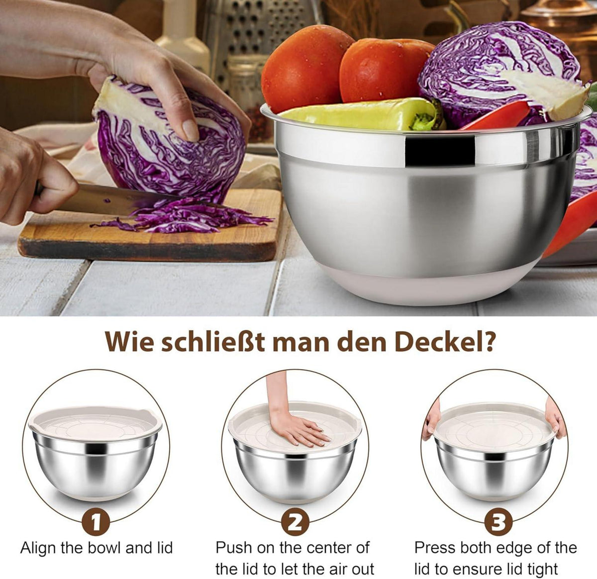 Edelstahl Rührschüssel Set 6er Stapelbar Kochen Backen Aufbewahrung