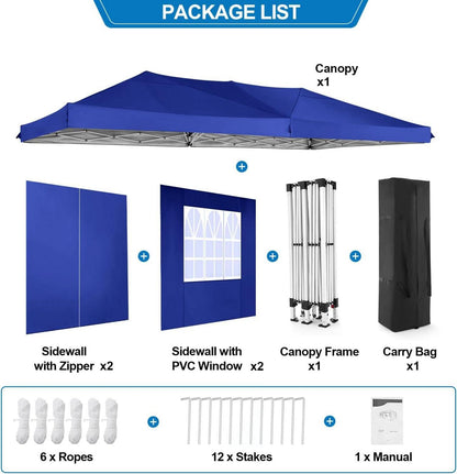 Faltpavillon 3x6 Wasserdicht Pop Up Pavillon Klappbar UV-Schutz 6 Seitenwnden