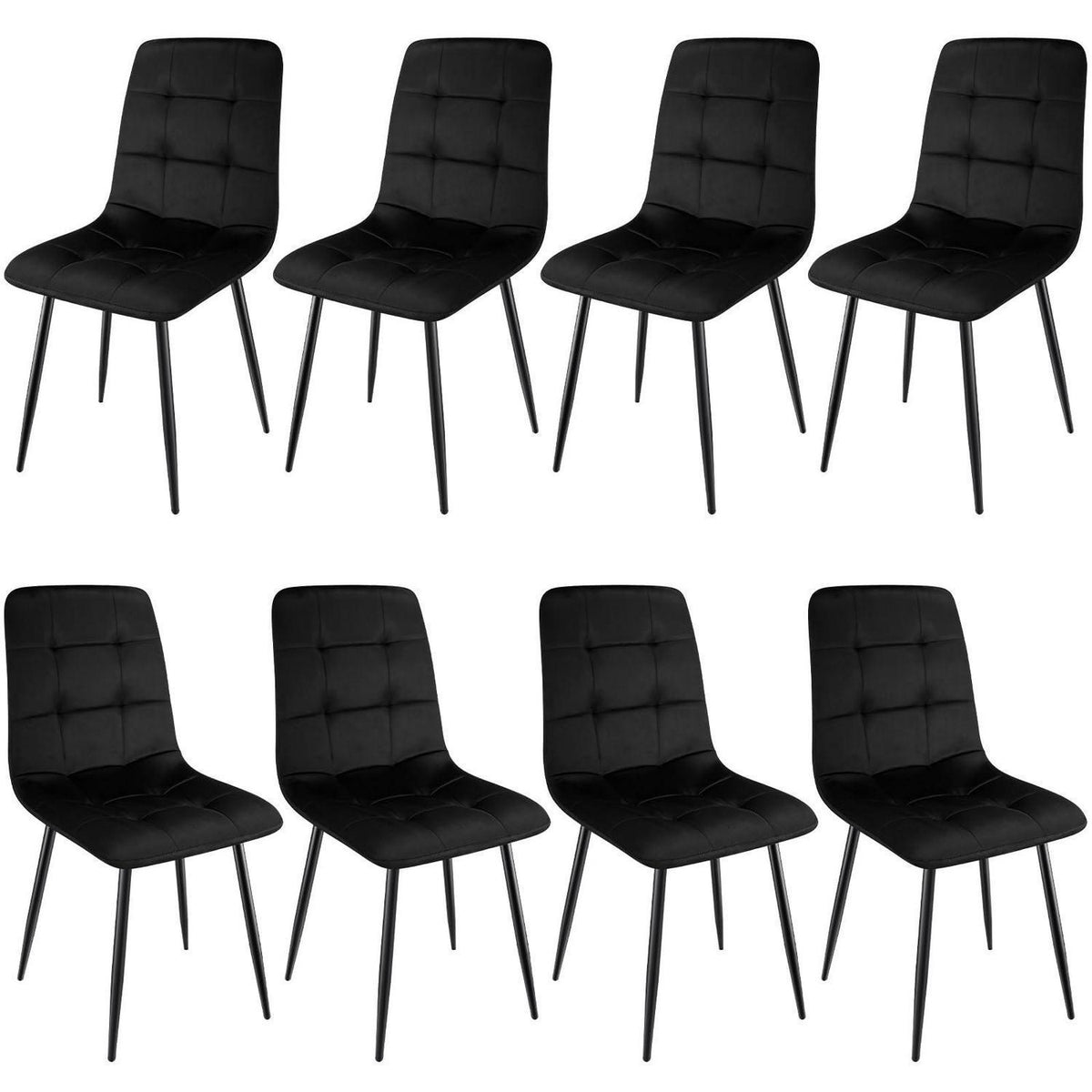 8x Esszimmerstuhl mit Samtbezug & Metallfuß Schwarz