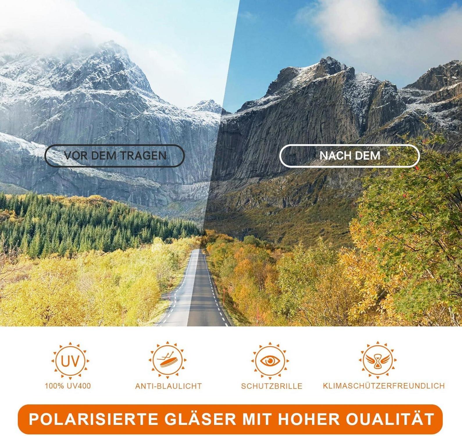 Sportbrille Polarisierte UV400 Sonnenbrille Herren Damen Schwarz