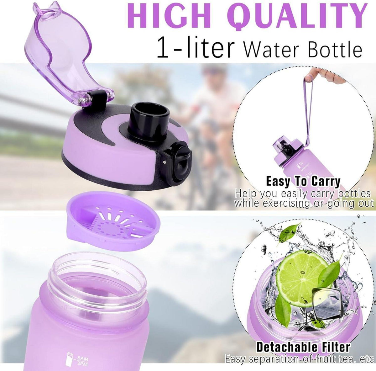 AOPREL Trinkflasche 1L - Sport Wasserflasche mit Zeitmarker