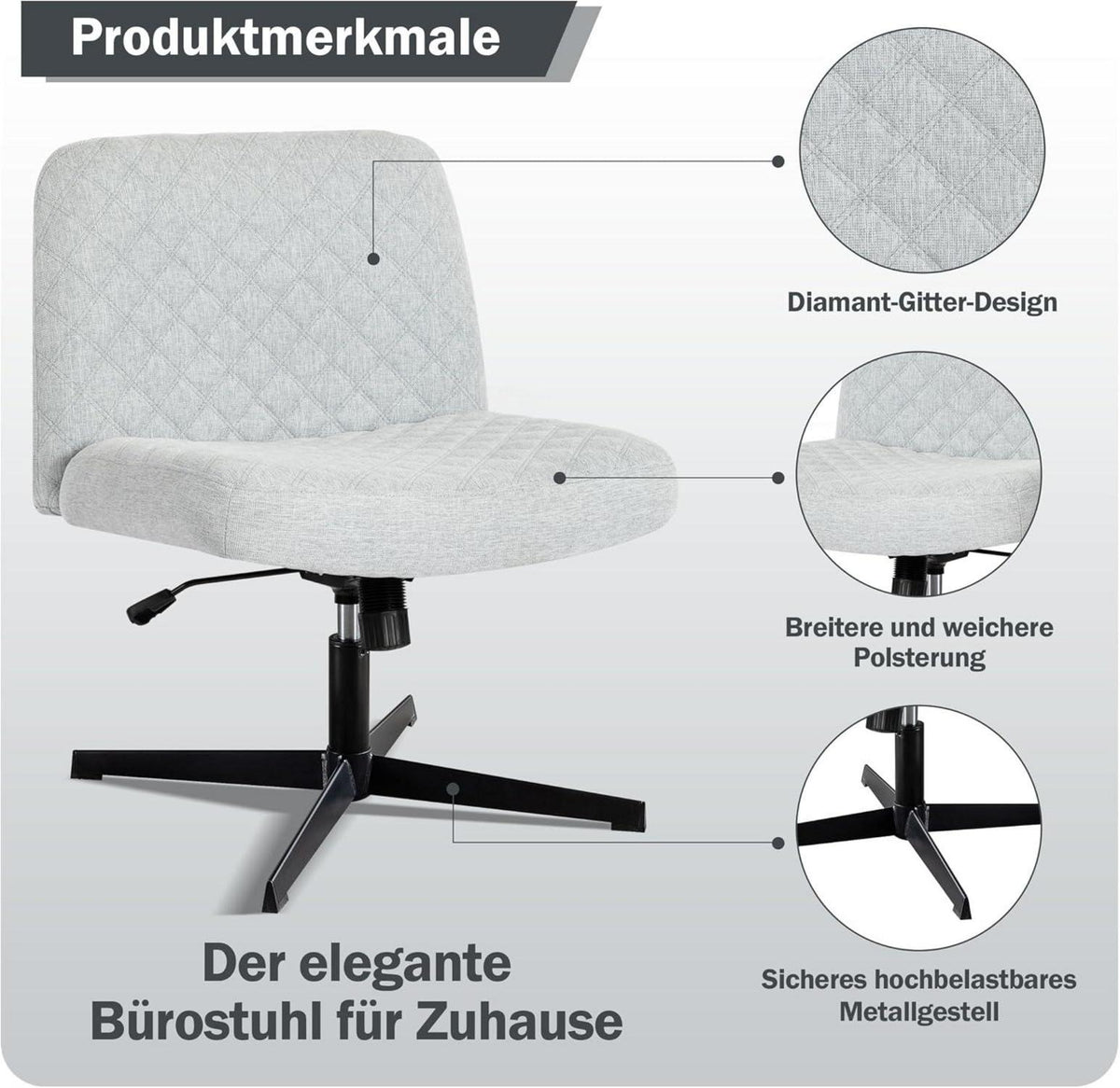 Ergonomischer Bürostuhl ohne Armlehnen Heavy Duty Metallbasis