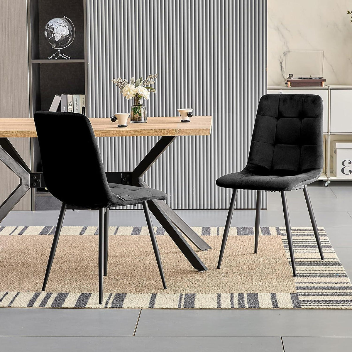 Esszimmerstühle 6er Set, gepolsterte Samtstühle mit Metallfuß