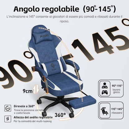 Ergonomischer Gaming Stuhl mit Fußstütze und 145° Neigung in