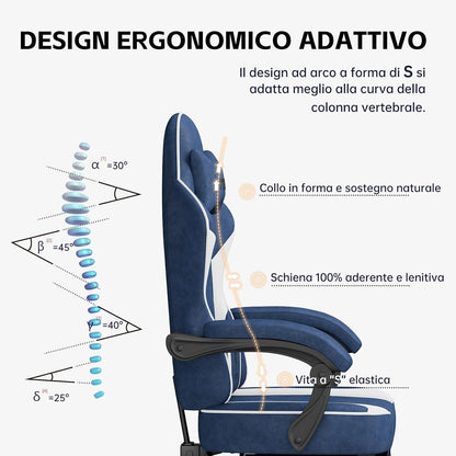 Ergonomischer Gaming Stuhl mit Fußstütze und 145° Neigung in