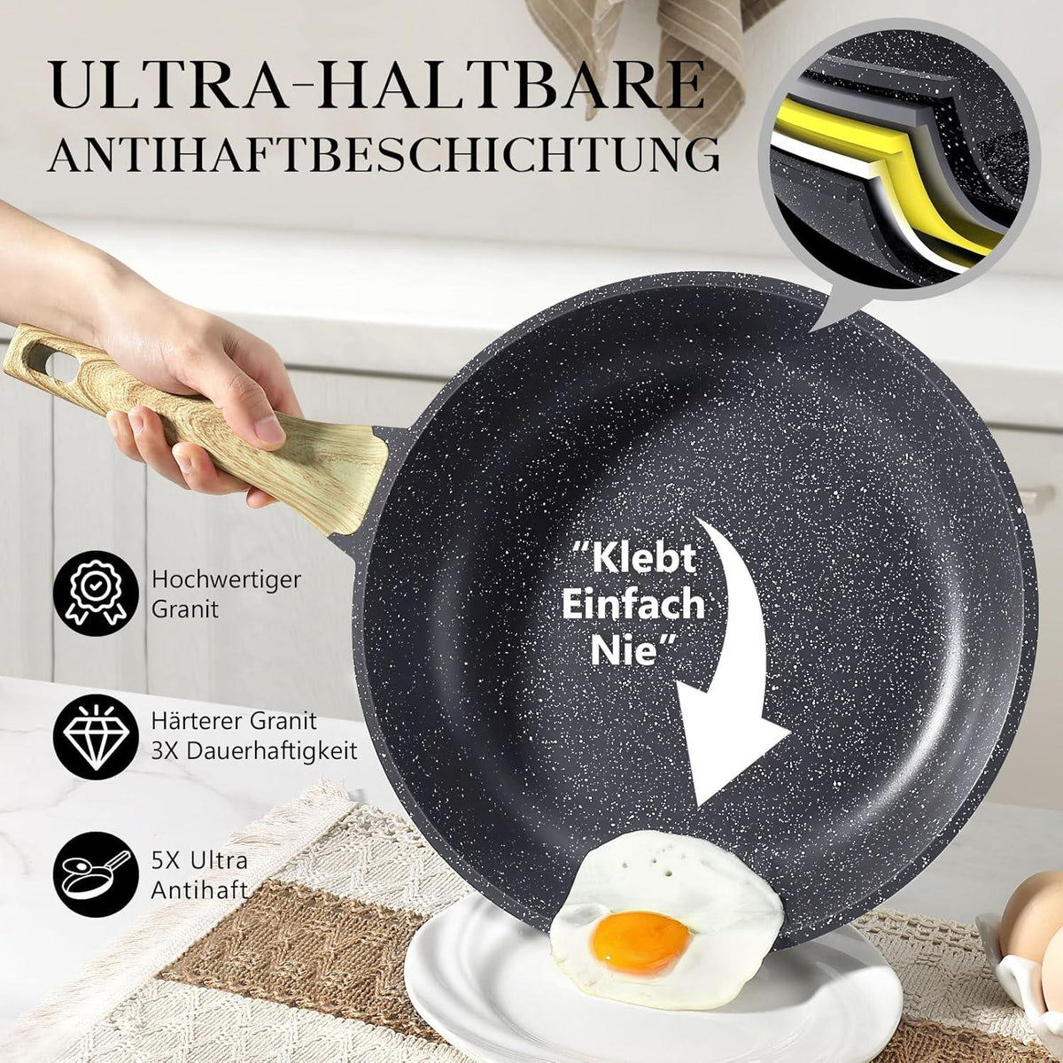 Antihaft Bratpfanne 24 cm Granit Induktion Pfanne PFOS/PFOA-frei