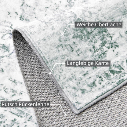 Vintage Teppich Boho Kurzflor Grau Grünlich 160x230cm Washable Rug
