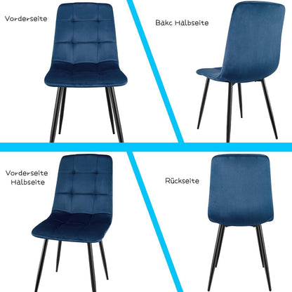 8x Esszimmerstuhl Dunkelblau, Samt & Metallfuß, Ergonomisch