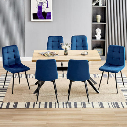 8x Esszimmerstuhl Dunkelblau, Samt & Metallfuß, Ergonomisch