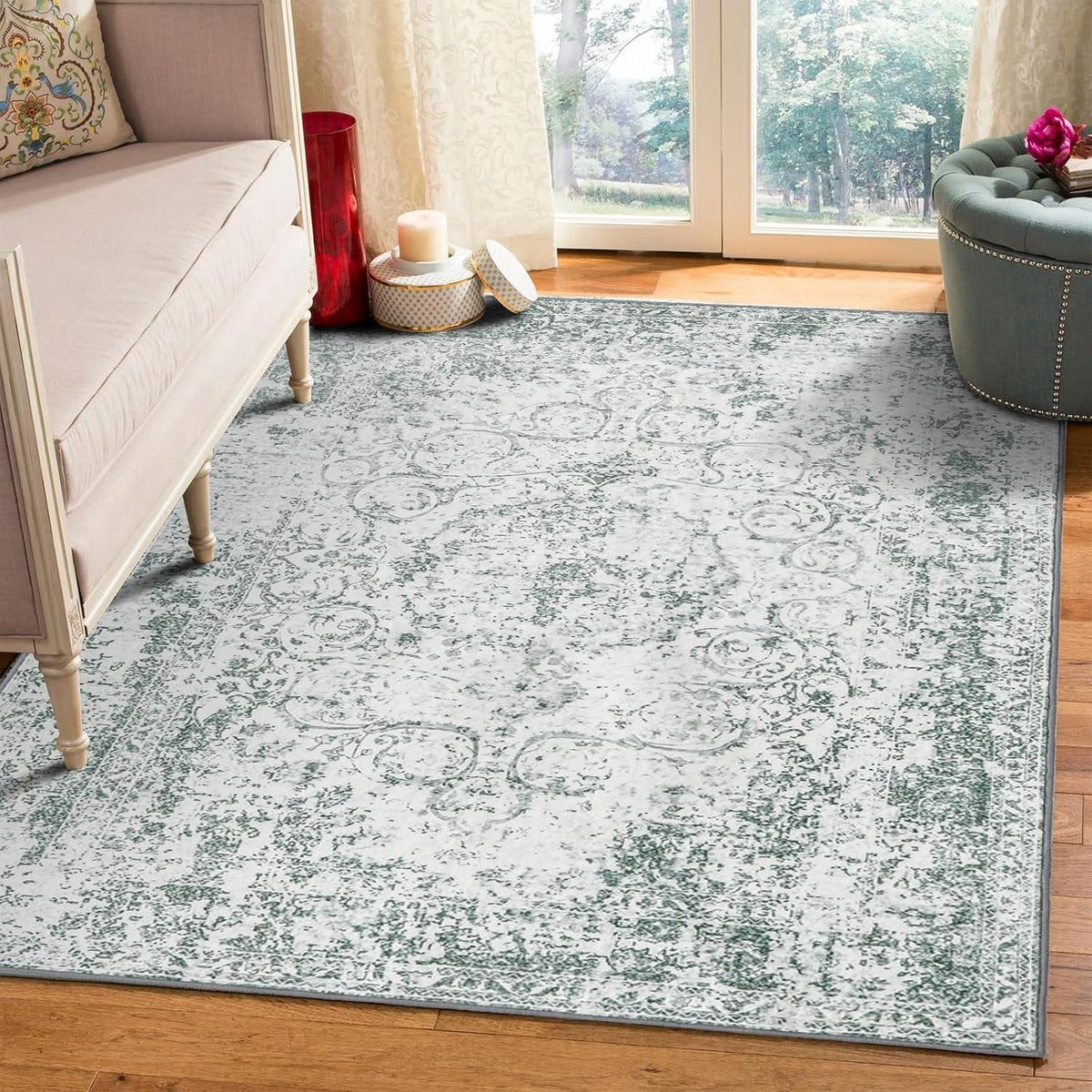 Vintage Teppich Boho Kurzflor Teppich Waschbar Weich rutschfest