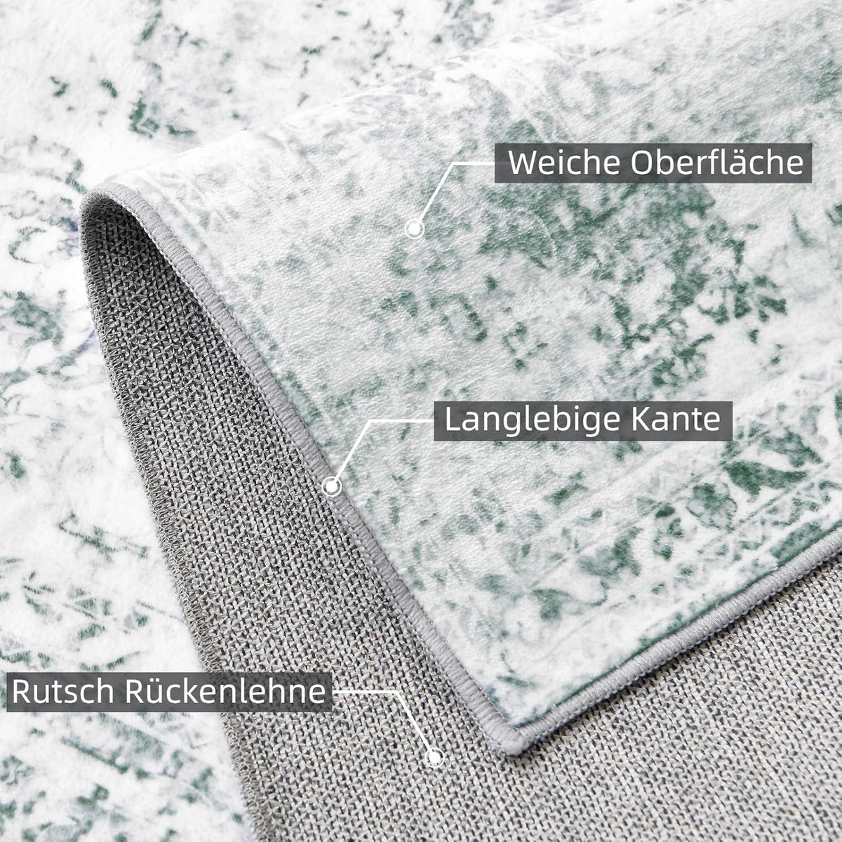 Vintage Teppich Boho Kurzflor Wohnzimmer Grau Grünlich 120x170cm Washable Rug