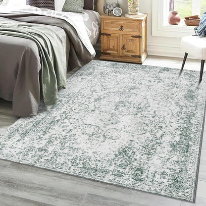 Vintage Teppich Grau Grünlich Boho Design Maschinenwaschbar 120x170cm