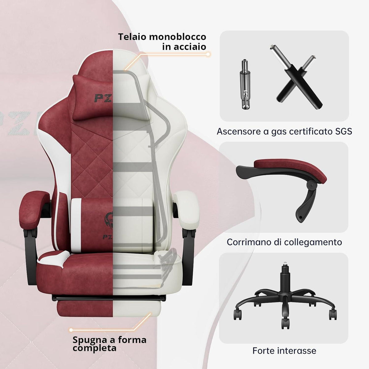 Ergonomischer Gaming Stuhl mit Fußstütze Racing Chair Lordosenstütze Rot