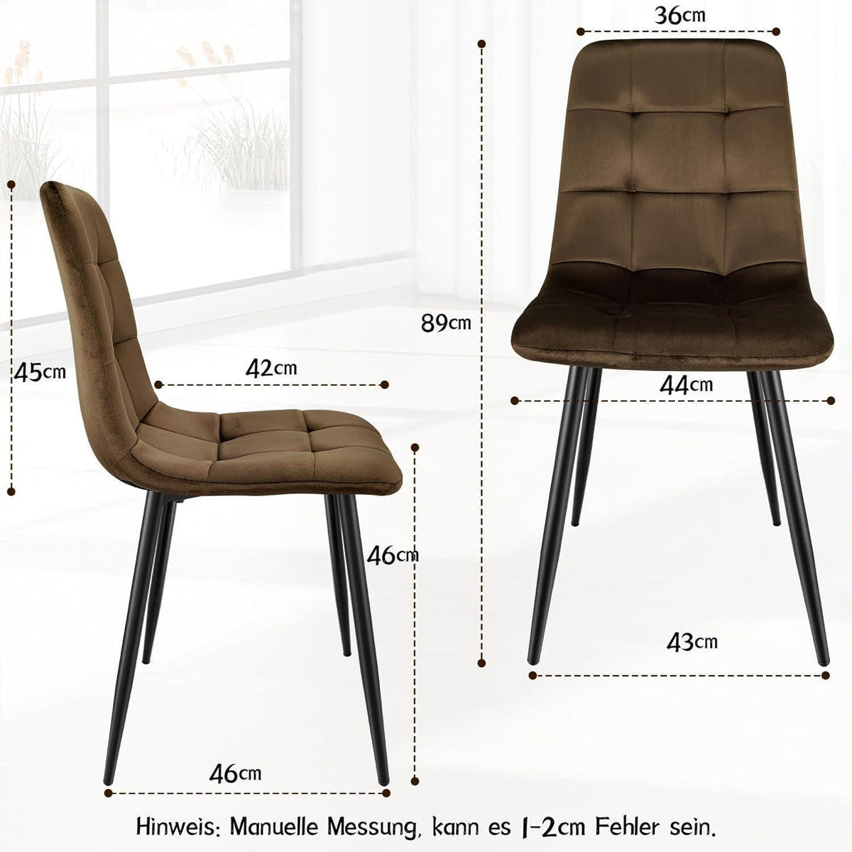 Esszimmerstühle 6er Set, Samt, Braun – Ergonomisch & Robust