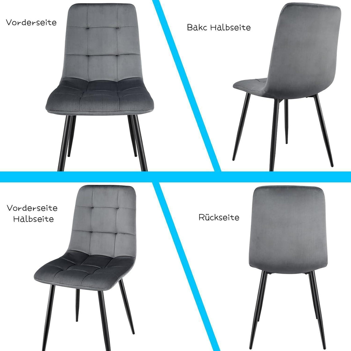 Gepolsterte Esszimmerstühle 4er Set, Dunkelgrau, Samtoptik