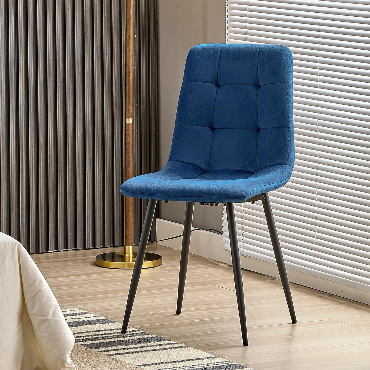 Gepolsterte Esszimmerstühle 4er Set Dunkelblau, Samt & Metallfuß