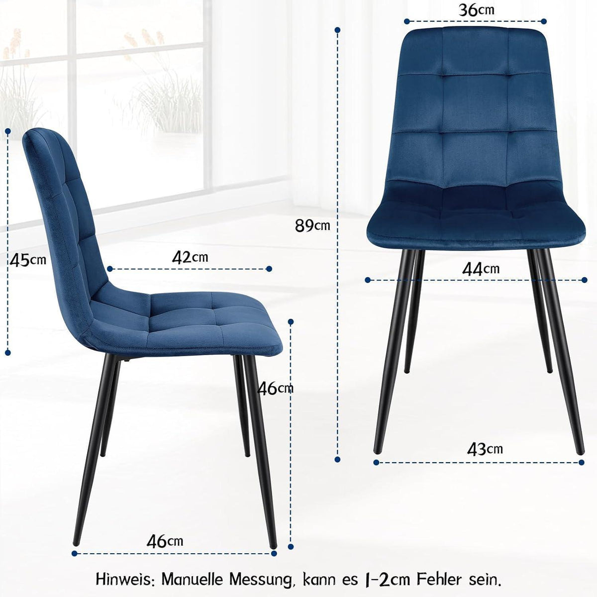 Gepolsterte Esszimmerstühle 4er Set Dunkelblau, Samt & Metallfuß