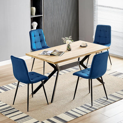 Gepolsterte Esszimmerstühle 4er Set Dunkelblau, Samt & Metallfuß