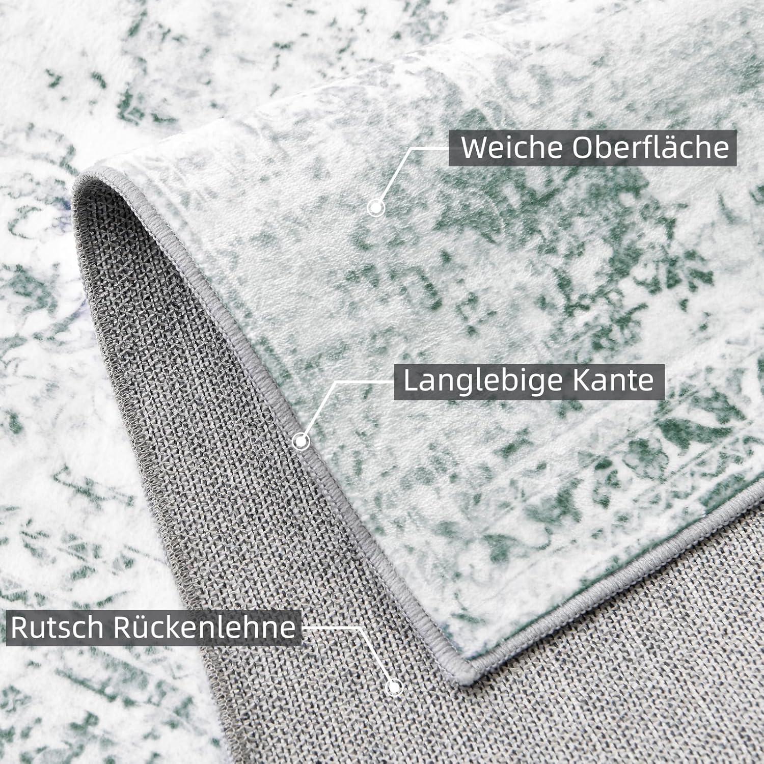 Vintage Teppich Grau Grünlich Waschbar Weich rutschfest 80x150 cm Orientalisch Design