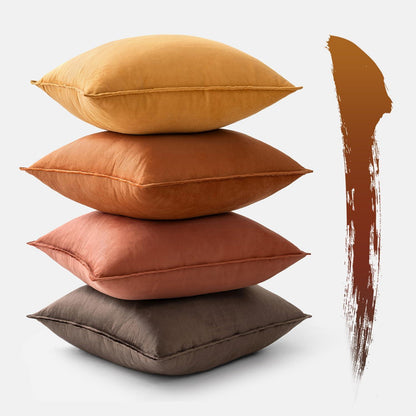 Samt Kissenbezug 4er Set 45x45 cm Khaki - Dekokissen für Sofa & Wohnzimmer