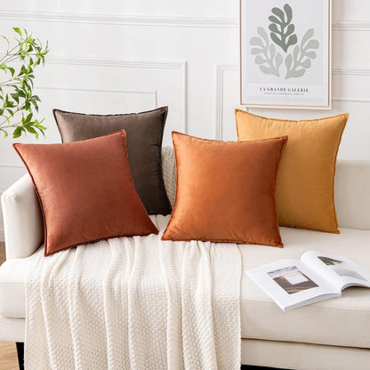 Samt Kissenbezug 4er Set 45x45 cm Khaki - Dekokissen für Sofa & Wohnzimmer