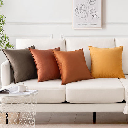 Samt Kissenbezug 4er Set 45x45 cm Khaki - Dekokissen für Sofa & Wohnzimmer