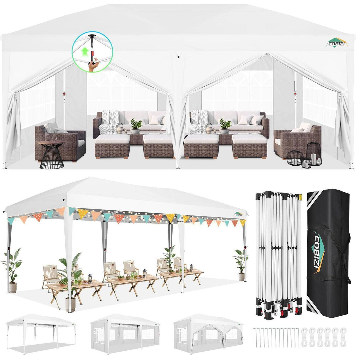 3x6m Faltpavillon wasserdicht mit 6 Seitenteilen – Partyzelt & Gartenpavillon