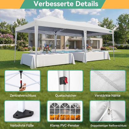 3x6m Faltpavillon wasserdicht mit 6 Seitenteilen – Partyzelt & Gartenpavillon