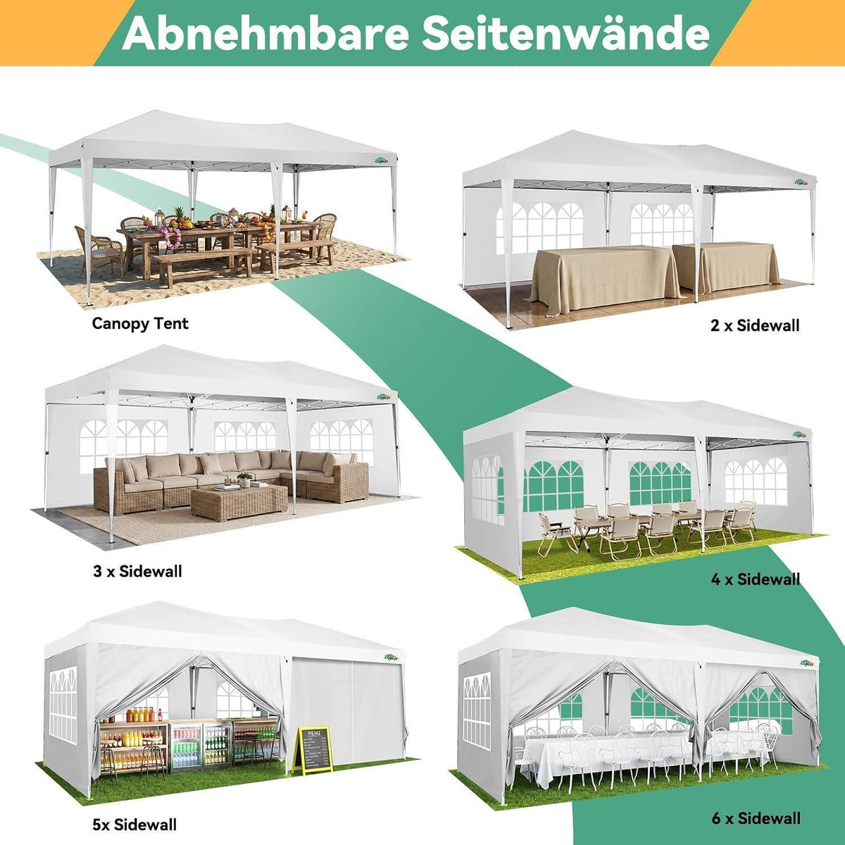 3x6m Faltpavillon wasserdicht mit 6 Seitenteilen – Partyzelt & Gartenpavillon
