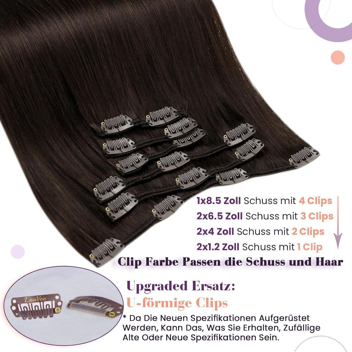 Echthaar Clip-In Haarverlängerung Braun 40cm 7-tlg.