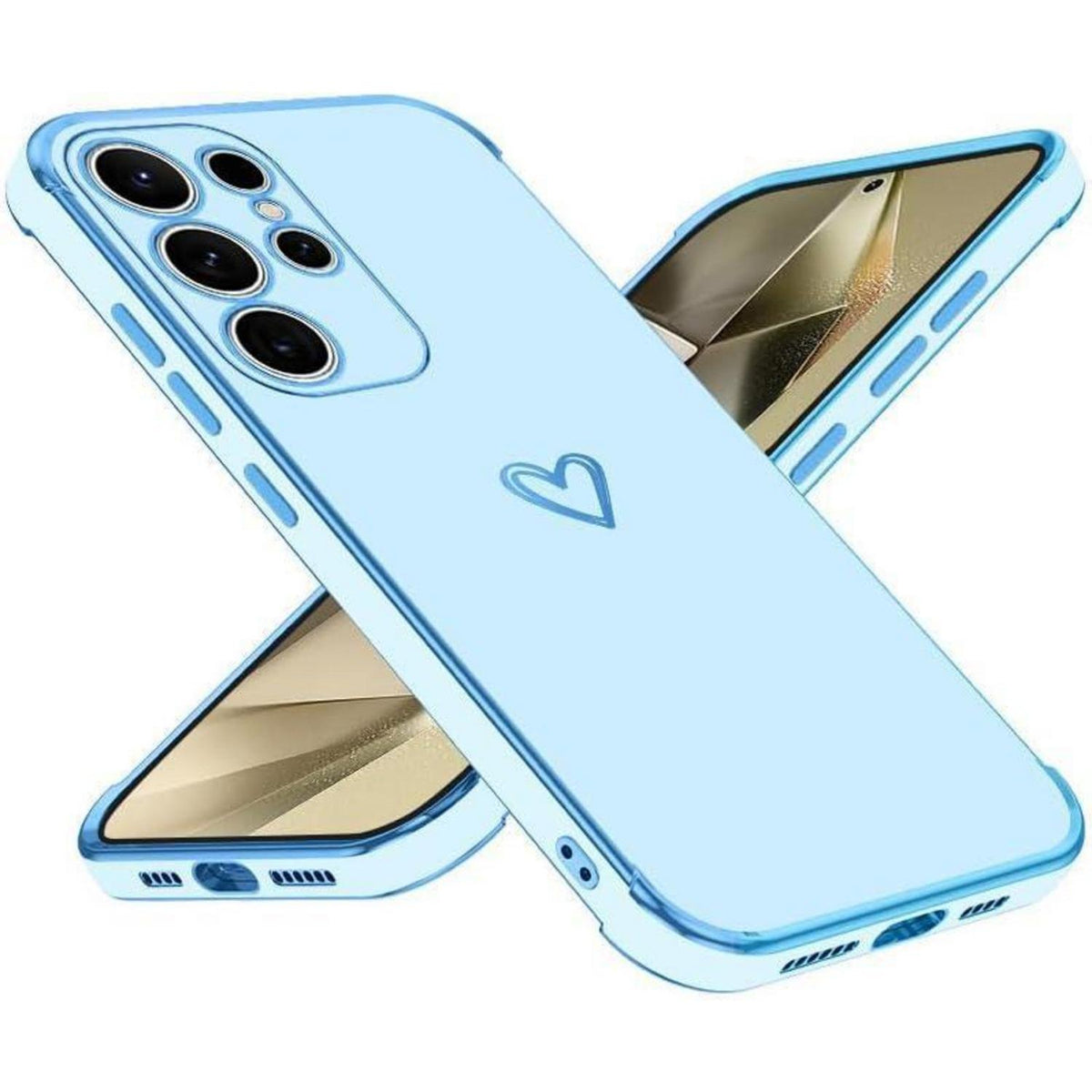 Samsung Galaxy S24 Ultra Hülle mit Herzmuster, galvanisiert, blau